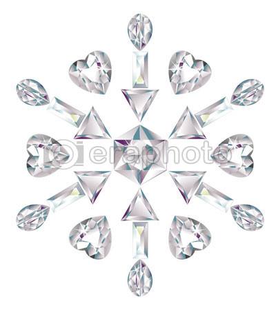 #2000199 - Snowflake made from different cut diamonds isolated on white