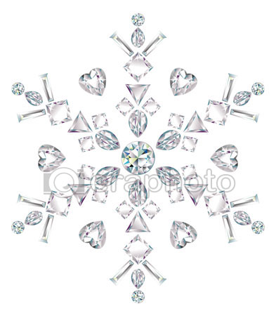 #2000206 - Snowflake made from different cut diamonds isolated on white