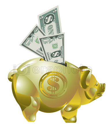 #2000265 - Golden piggy bank with money