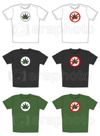 #2000280 - Illustration of t-shirts with cannabis leaf emblem