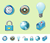 #2000147 - Blue compass, clock, lock, globe, bulb and mailbox